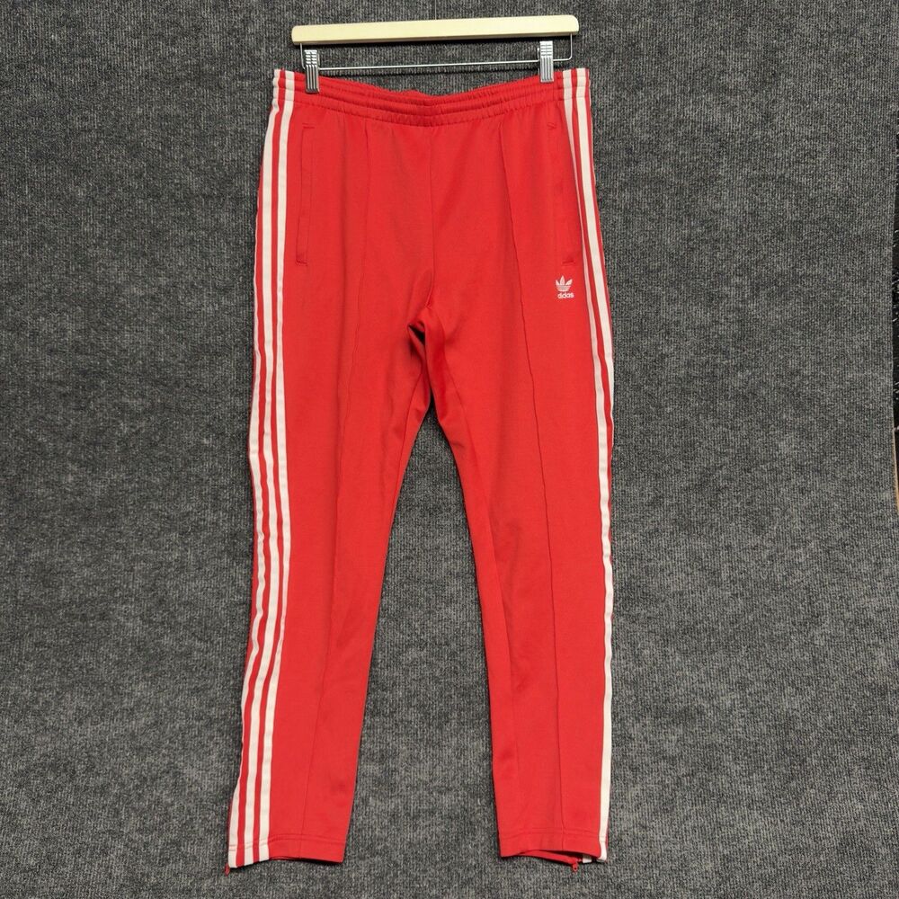 Adidas Track Pants Red White 3 Stripe Ankle Zip L Trefoil Slim Fit Y2K Firebird